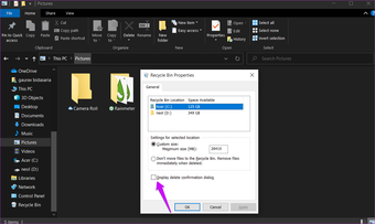 Cómo habilitar o deshabilitar la confirmación en la ventana emergente de eliminación de archivos en Windows 10
