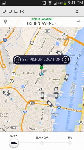Uso de indicaciones de carril, tránsito mejorado, Uber