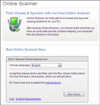 F-Secure Online Scanner para localizar spyware y malware en su computadora